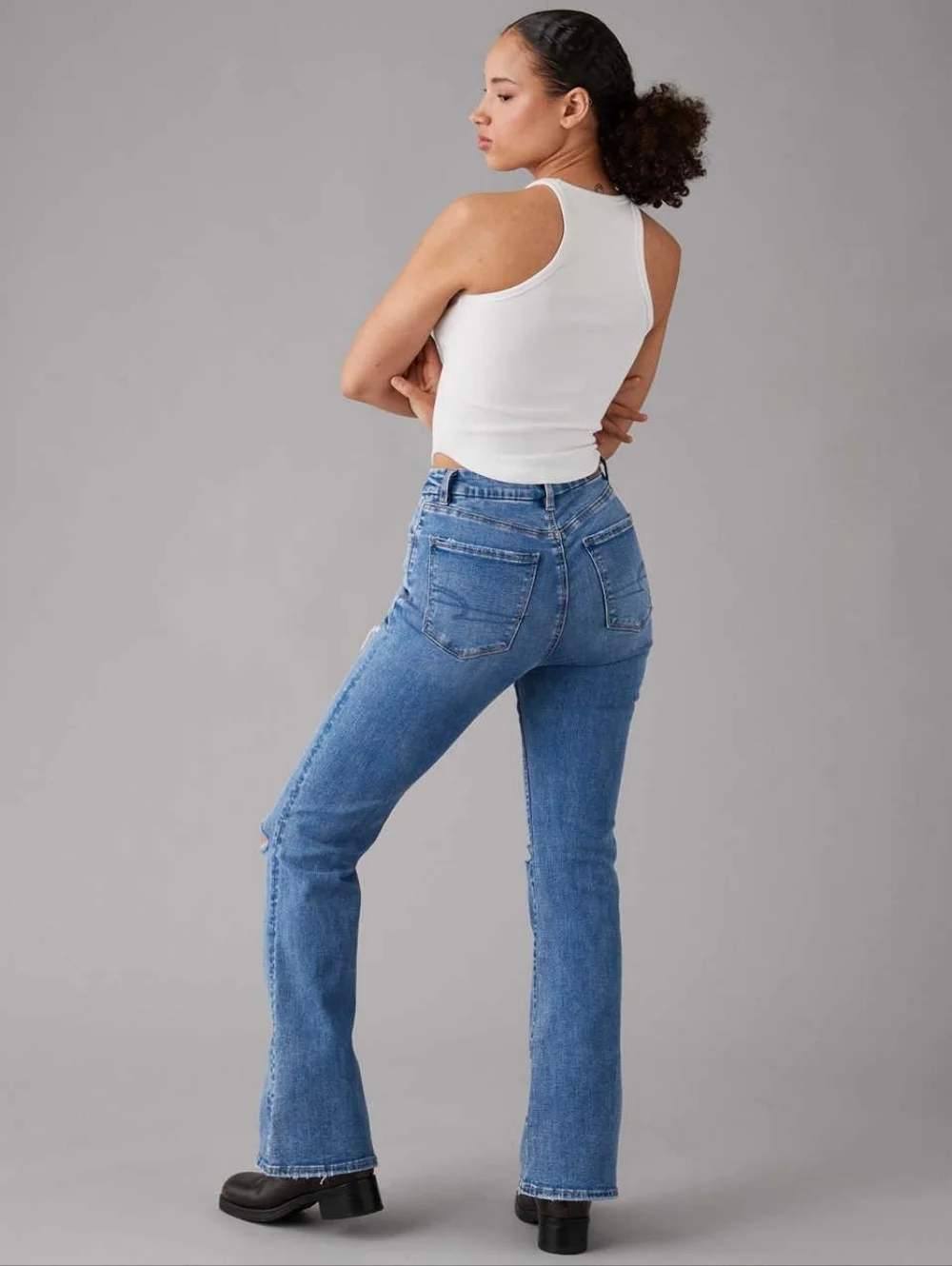 AE Next Level Curvy Ripped Super High-Waisted Flare Jean - Glowing Light 8 Short